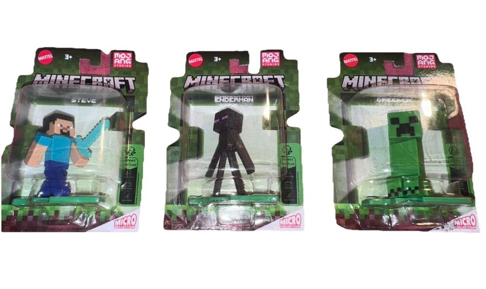 Mattel Minecraft Micro Collection Figurine Set Steve Enderman Creeper “1.5 x 2